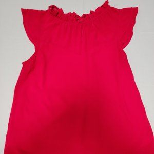 Monteau Bright Hot Pink Ruffle Neck Blouse